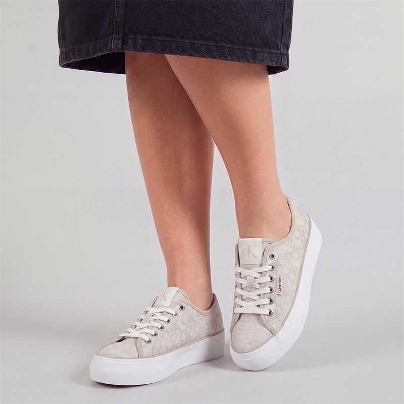 Calvin Klein Jeans Womens Flatform Vulc Trainers Natural Jacquard