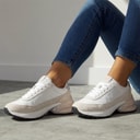Calvin Klein Jeans Womens Hike Runner Trainers Bright White/Silver Creamy