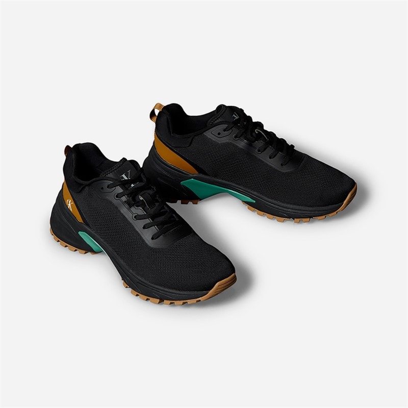 Calvin Klein Jeans Mens Hike Runner Trainers Ck Black/Grain Brown/Wild Green - Image 2