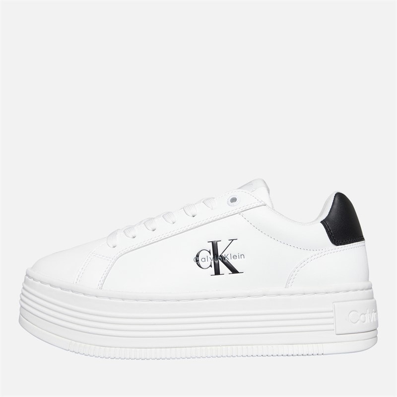 Calvin Klein Jeans Womens Leather Platform Trainers Bright White/Black - Image 1