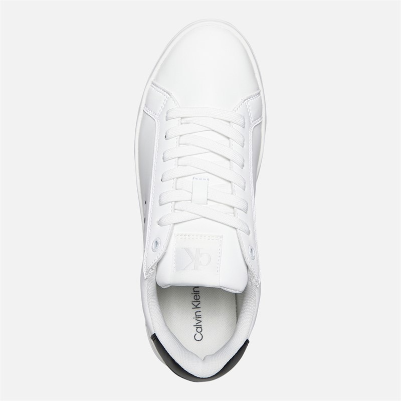 Calvin Klein Jeans Womens Leather Platform Trainers Bright White/Black - Image 4