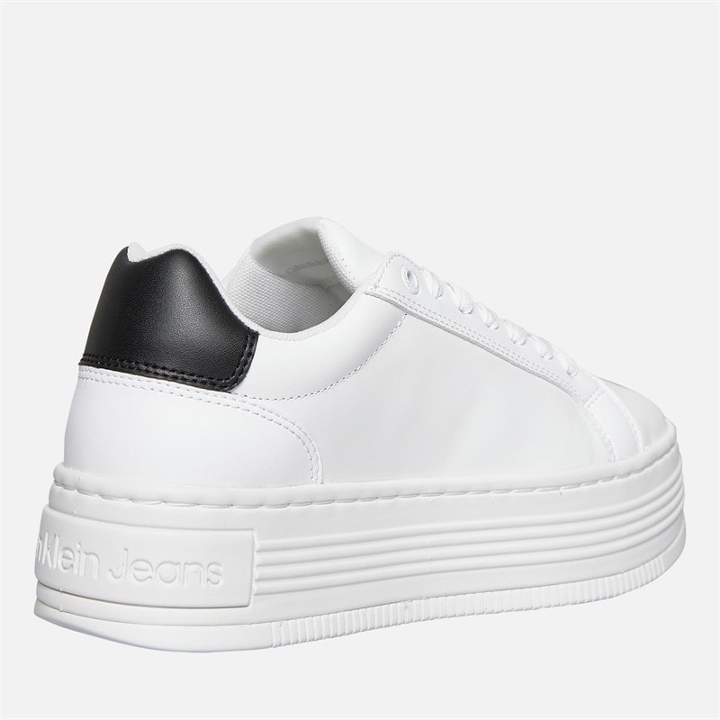Calvin Klein Jeans Womens Leather Platform Trainers Bright White/Black - Image 5