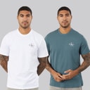 Calvin Klein Jeans Mens Classic Logo Two Pack T-Shirts Bright White/Dark Slate