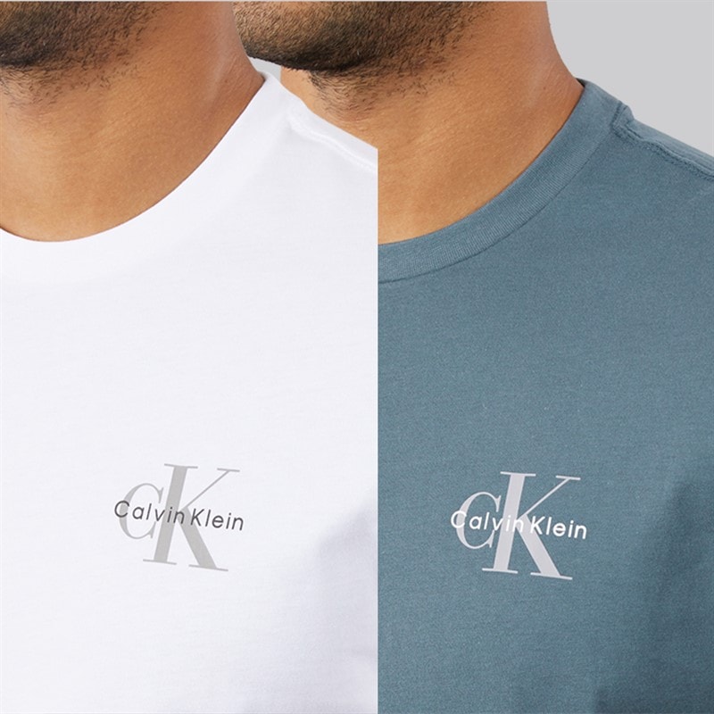 Calvin Klein Jeans Mens Classic Logo Two Pack T-Shirts Bright White/Dark Slate - Image 3