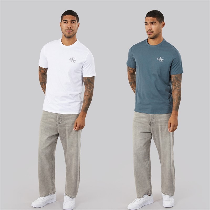 Calvin Klein Jeans Mens Classic Logo Two Pack T-Shirts Bright White/Dark Slate - Image 4