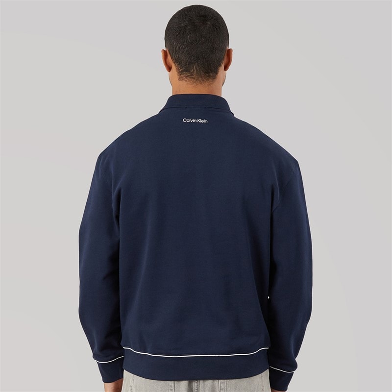 Calvin Klein Jeans Mens Terry Piped Polo Sweatshirt Dark Sapphire - Image 2