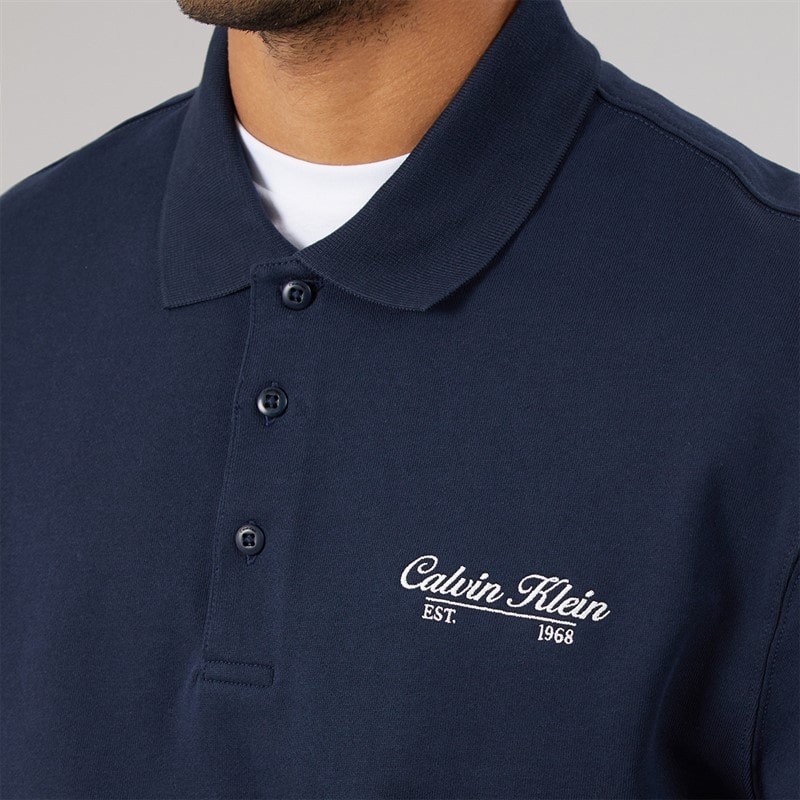 Calvin Klein Jeans Mens Terry Piped Polo Sweatshirt Dark Sapphire - Image 3