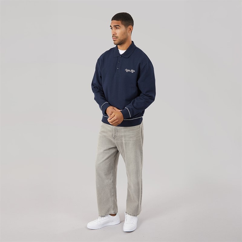 Calvin Klein Jeans Mens Terry Piped Polo Sweatshirt Dark Sapphire - Image 4