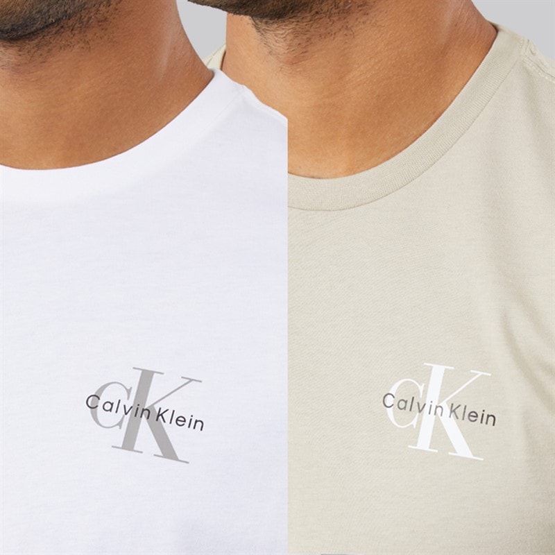 Calvin Klein Jeans Mens Classic Logo Two Pack T-Shirts Bright White/Plaza Taupe - Image 3