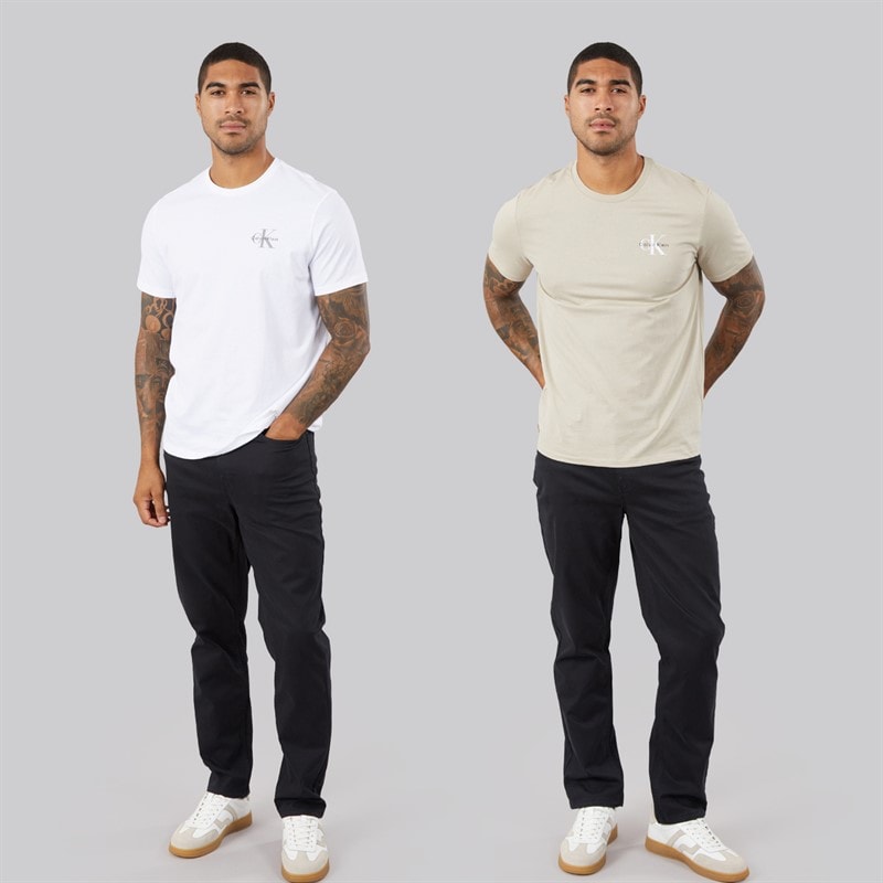 Calvin Klein Jeans Mens Classic Logo Two Pack T-Shirts Bright White/Plaza Taupe - Image 4