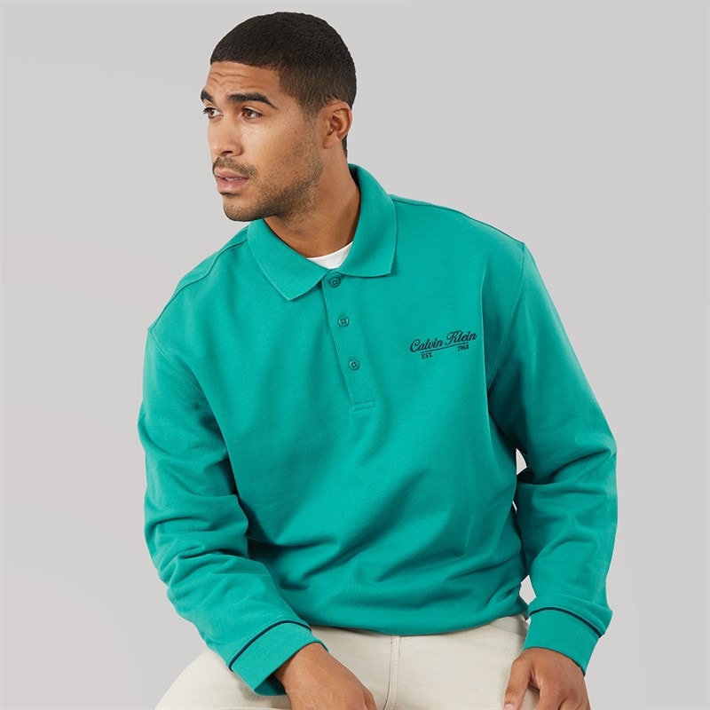 Calvin Klein Jeans Mens Terry Piped Polo Sweatshirt North Sea - Image 1