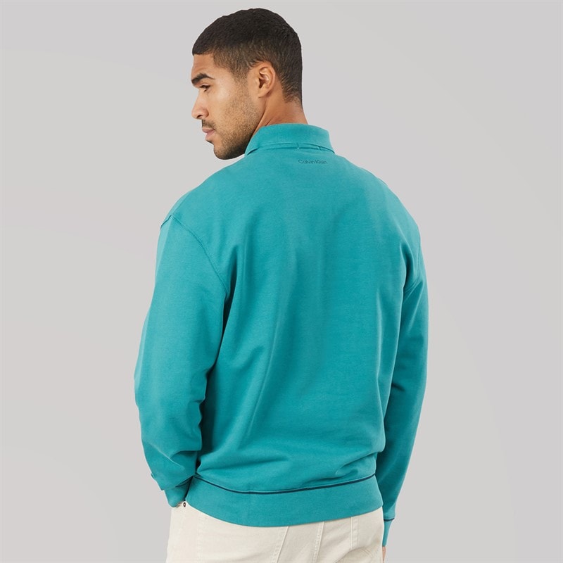 Calvin Klein Jeans Mens Terry Piped Polo Sweatshirt North Sea - Image 2