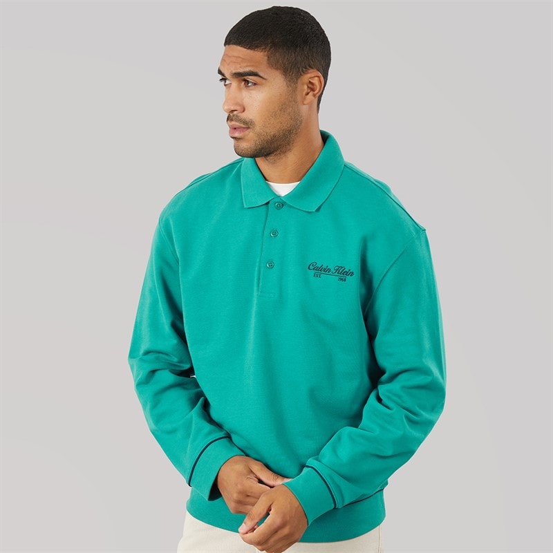 Calvin Klein Jeans Mens Terry Piped Polo Sweatshirt North Sea - Image 3