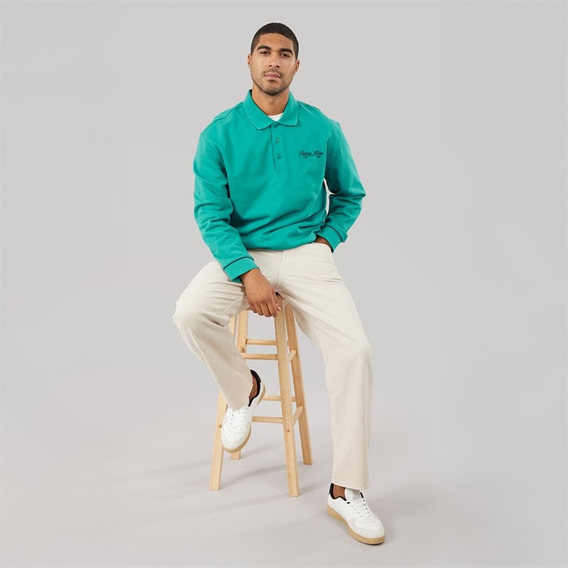 Calvin Klein Jeans Mens Terry Piped Polo Sweatshirt North Sea - Image 4
