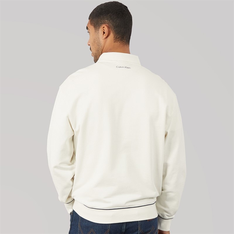 Calvin Klein Jeans Mens Terry Piped Polo Sweatshirt Tofu - Image 2