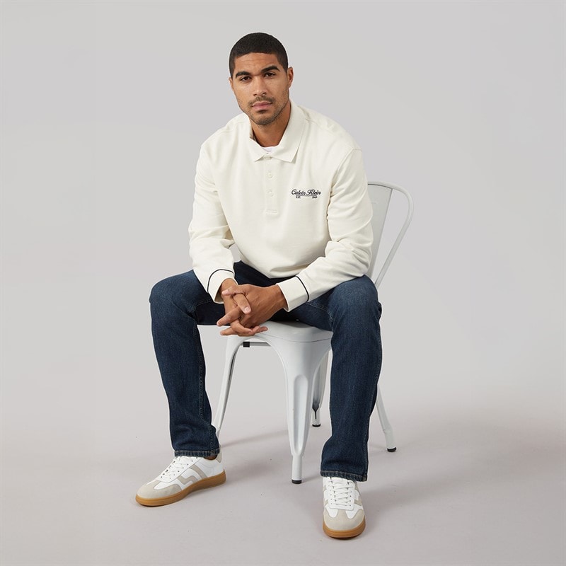 Calvin Klein Jeans Mens Terry Piped Polo Sweatshirt Tofu - Image 4