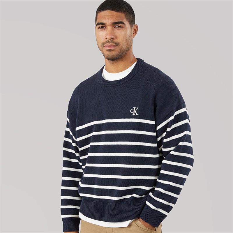 Calvin Klein Jeans Mens Crew Neck Jumper Dark Sapphire - Image 3