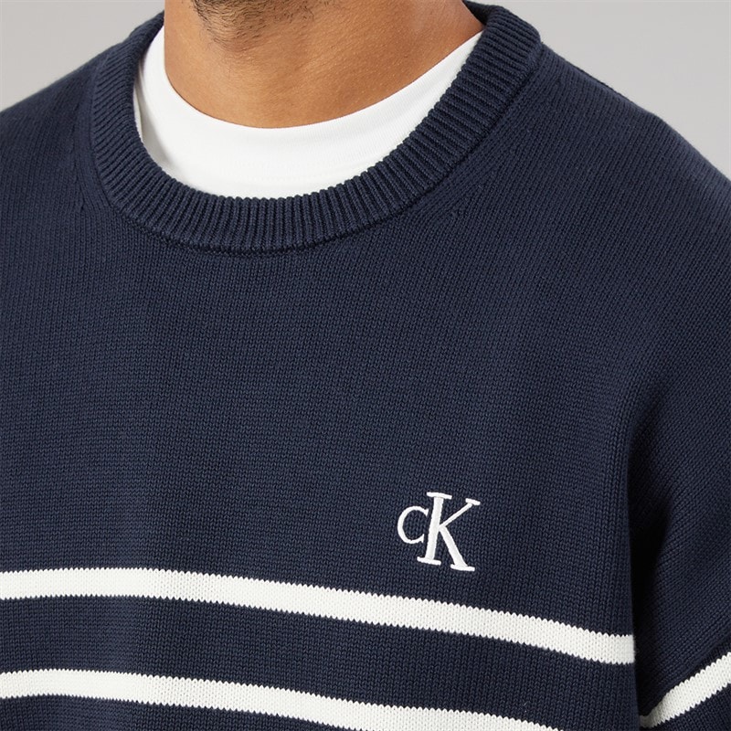 Calvin Klein Jeans Mens Crew Neck Jumper Dark Sapphire - Image 5