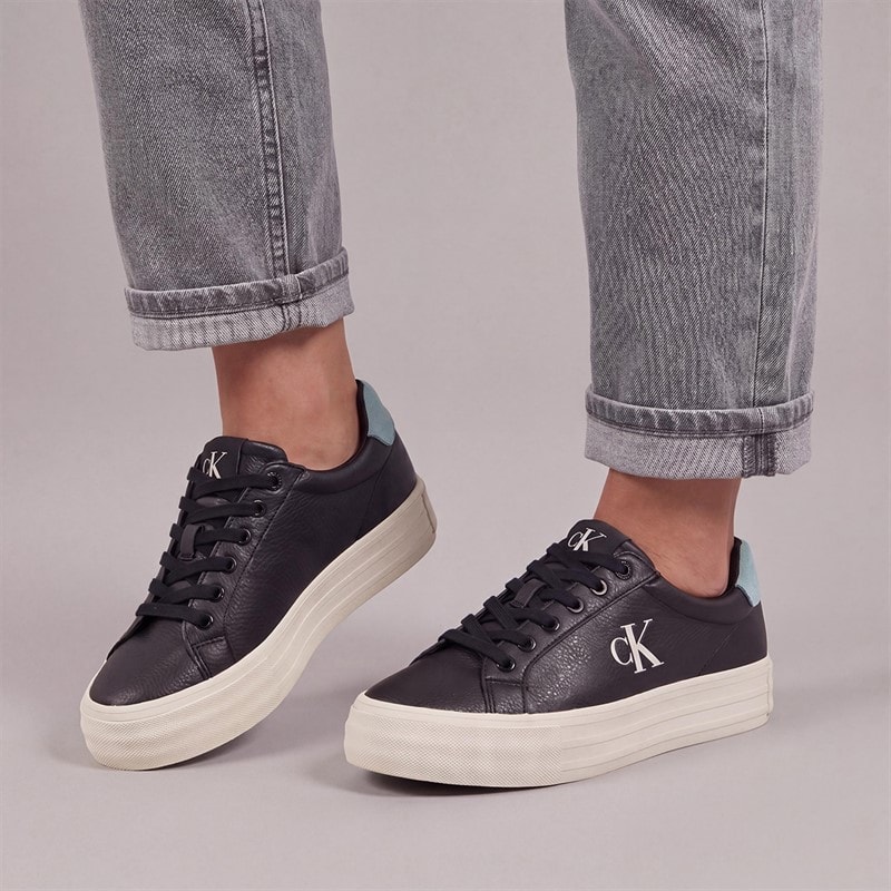Calvin Klein Jeans Womens Bold Vulc Flatform Trainers Black/Blue Surf/Creamy White