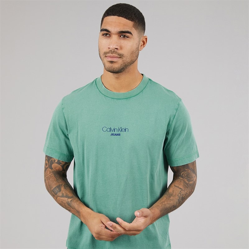 Calvin Klein Jeans Mens Short Sleeve 20s Acid Wash T-Shirt Wild Green