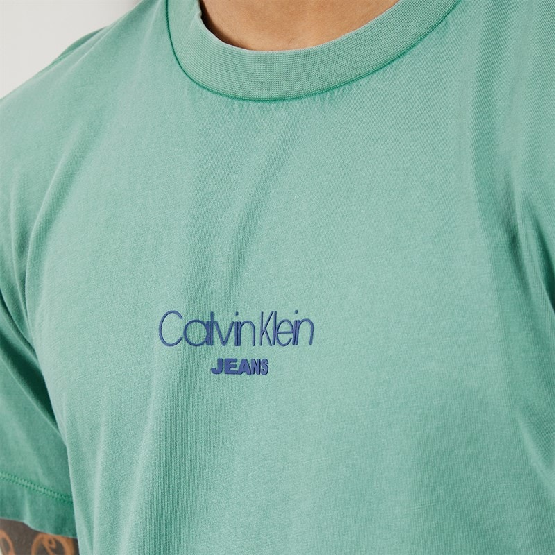 Calvin Klein Jeans Mens Short Sleeve 20s Acid Wash T-Shirt Wild Green - Image 3