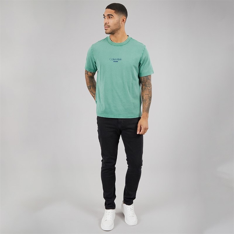 Calvin Klein Jeans Mens Short Sleeve 20s Acid Wash T-Shirt Wild Green - Image 4