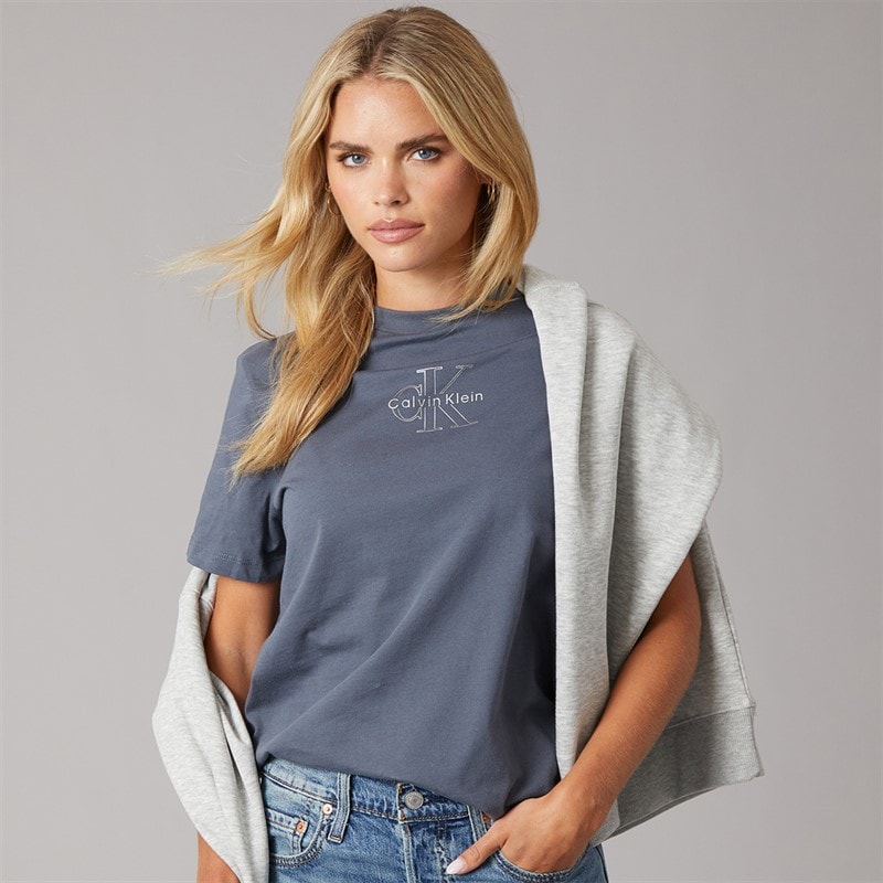 Calvin Klein Jeans Womens Classic Foil Mono T-Shirt Turbulence