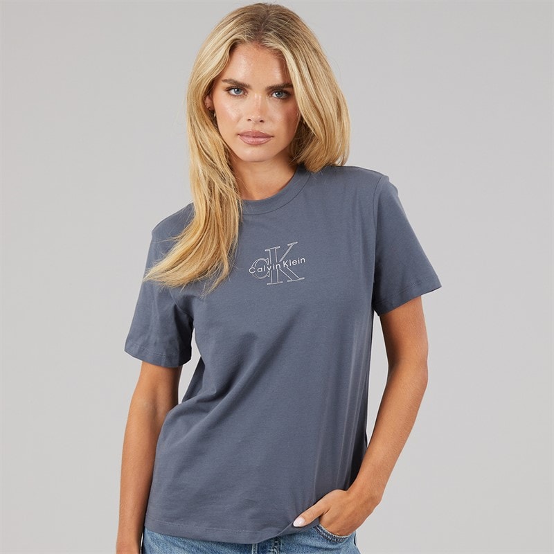 Calvin Klein Jeans Womens Classic Foil Mono T-Shirt Turbulence - Image 3
