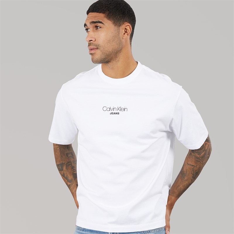 Calvin Klein Jeans Mens Logo Relaxed Fit CKJ Graphic T-Shirt Brilliant White