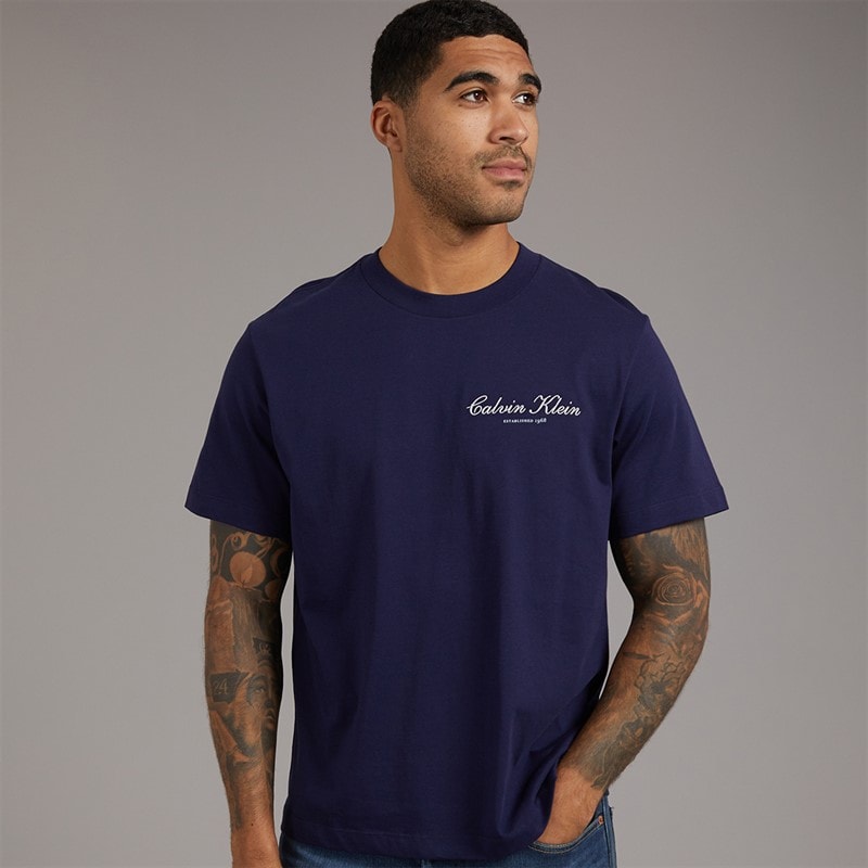 Calvin Klein Jeans Mens Embroidered Logo T-Shirt Evening Blue - Image 1