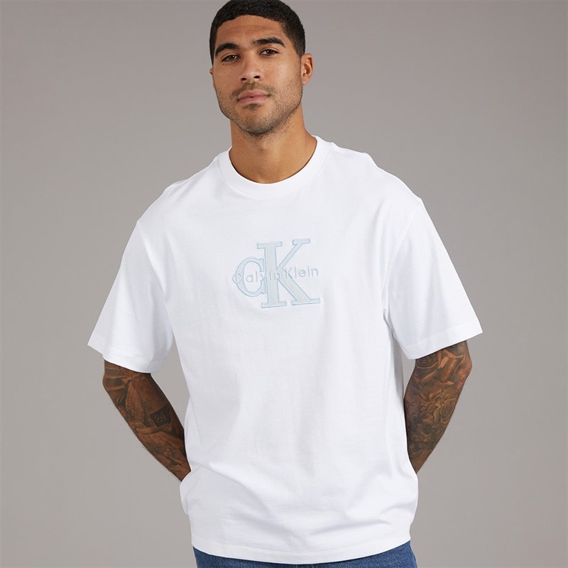 Calvin Klein Jeans Mens Elevated Monologo Relaxed Fit CKJ Graphic T-Shirt Bright White