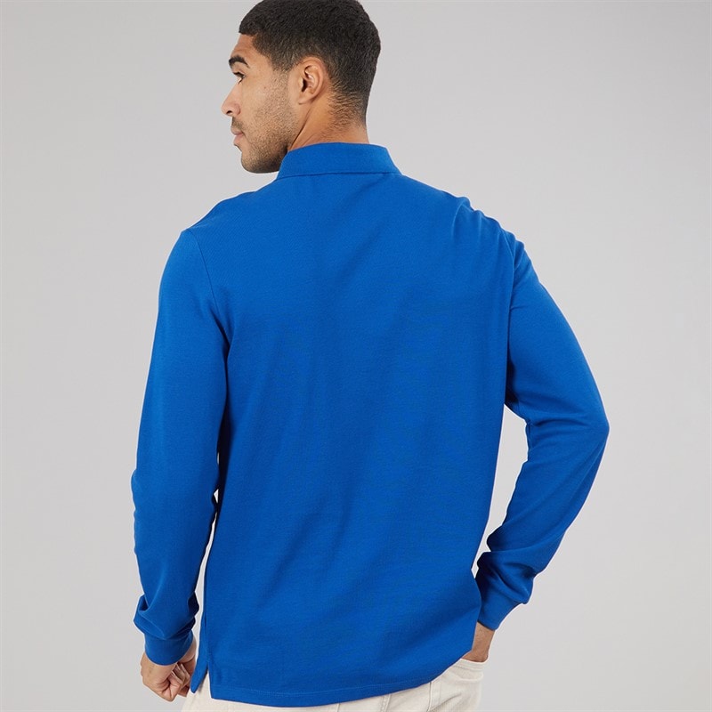 Calvin Klein Jeans Mens Long Sleeve Casual Pique Polo Shirt Chase Blue - Image 2