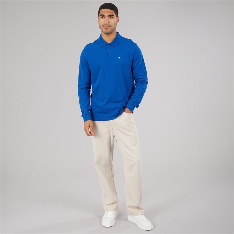 Calvin Klein Jeans Mens Long Sleeve Casual Pique Polo Shirt Chase Blue - Image 4