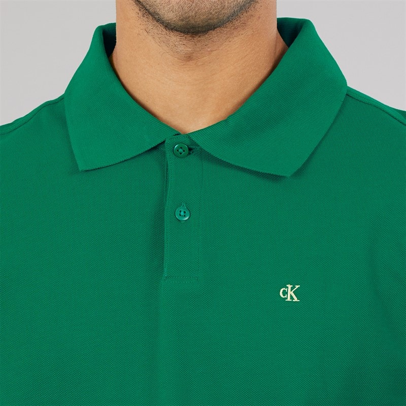 Calvin Klein Jeans Mens Long Sleeve Casual Pique Polo Shirt Deco Green - Image 3