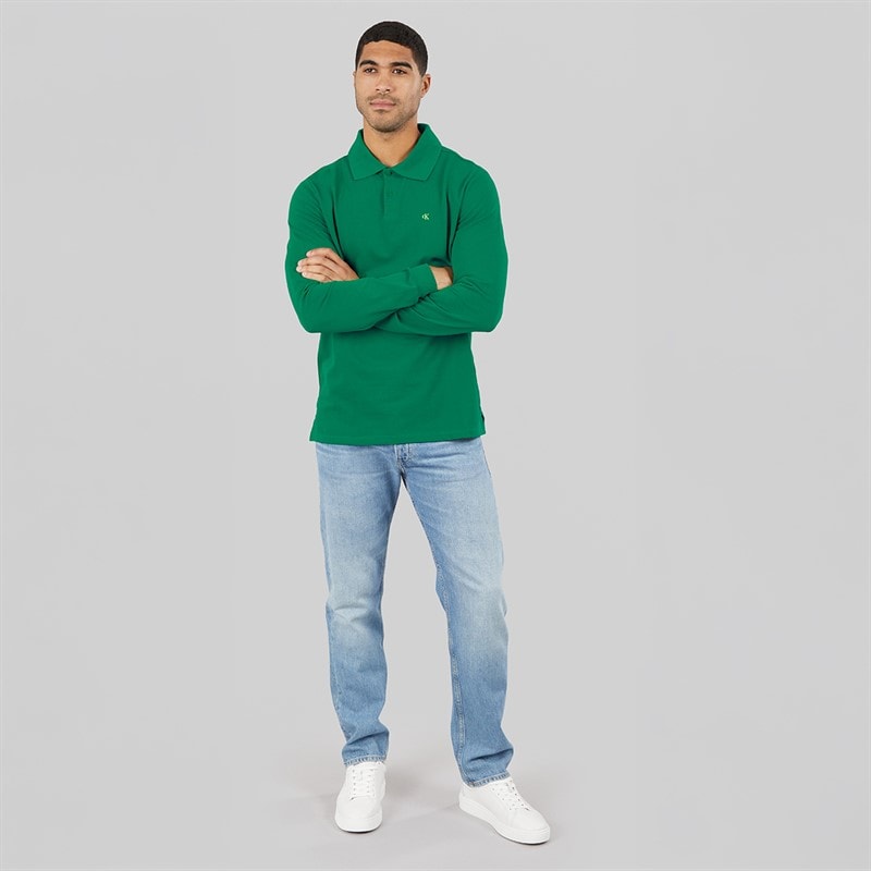 Calvin Klein Jeans Mens Long Sleeve Casual Pique Polo Shirt Deco Green - Image 4