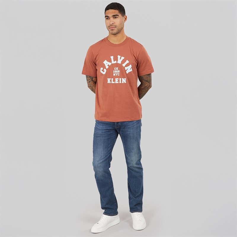 Calvin Klein Jeans Mens Graphic T-Shirt Warm Brick - Image 3