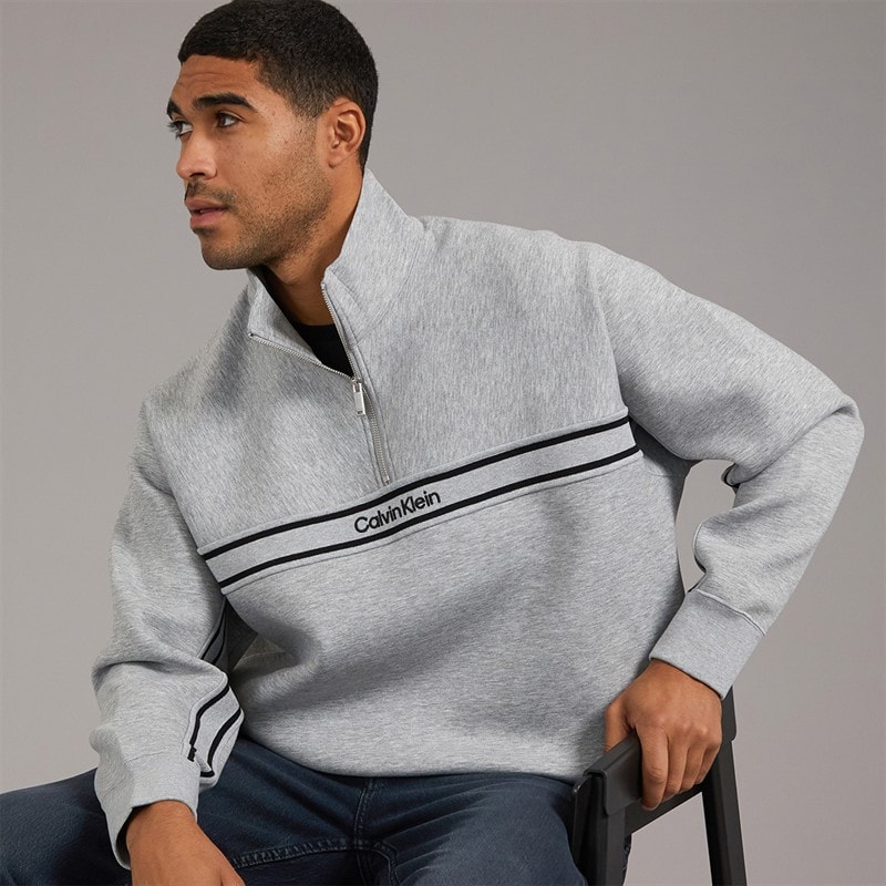 Calvin Klein Jeans Mens Cotton Spacer Relaxed Half Zip Sweatshirt Heroic Grey Heather - Image 1