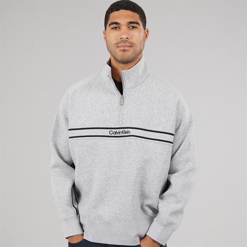 Calvin Klein Jeans Mens Cotton Spacer Relaxed Half Zip Sweatshirt Heroic Grey Heather - Image 2