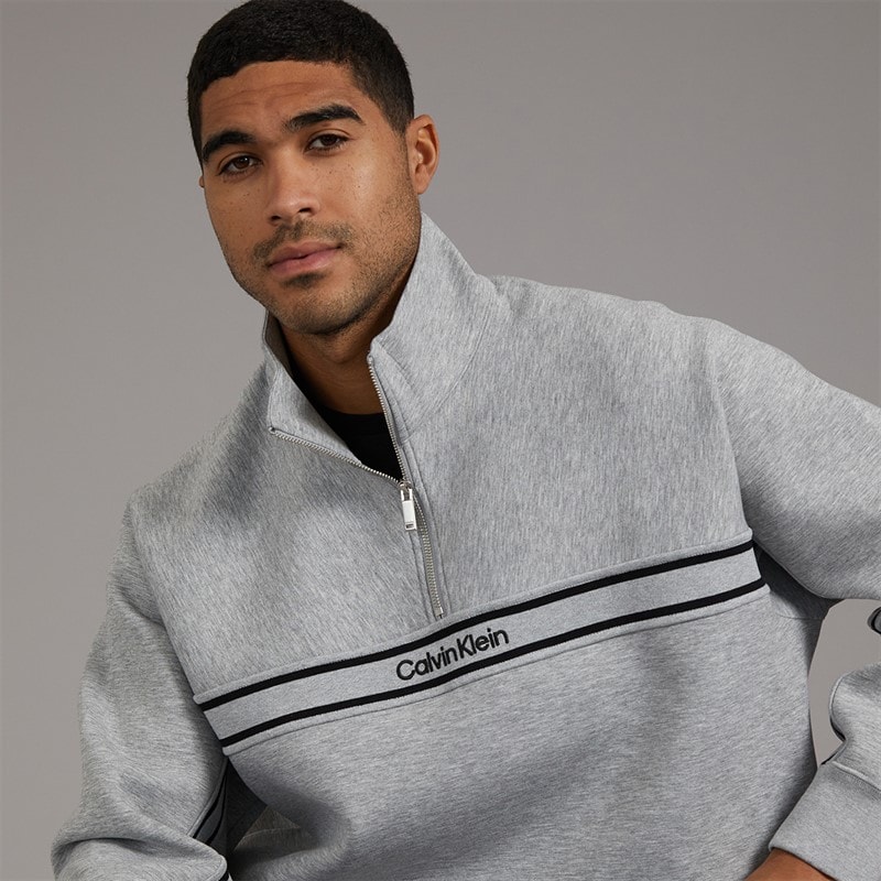 Calvin Klein Jeans Mens Cotton Spacer Relaxed Half Zip Sweatshirt Heroic Grey Heather - Image 5