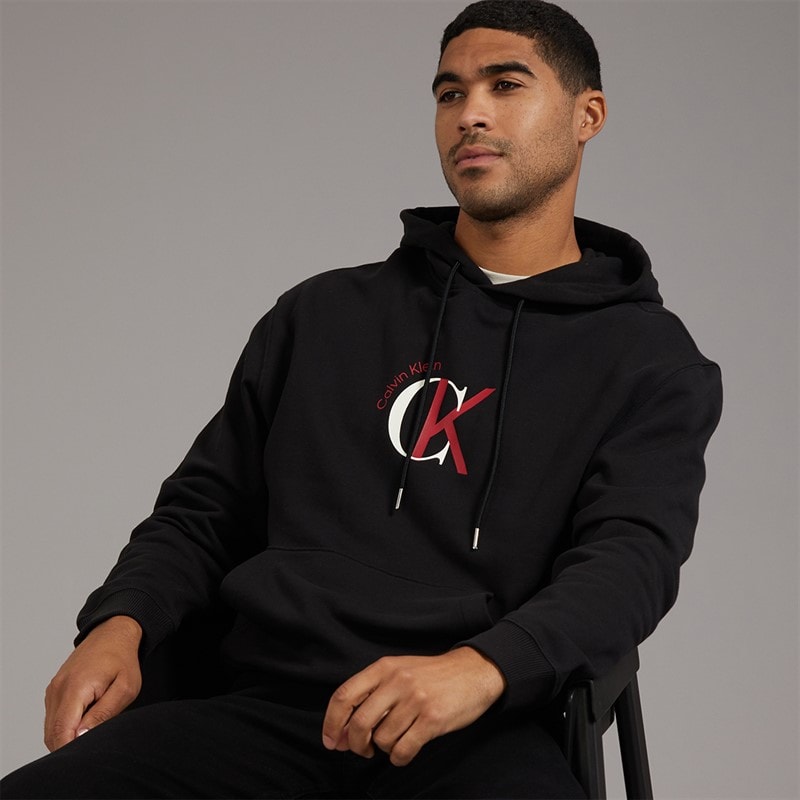Calvin Klein Jeans Mens Terry Graphic Logo Hoodie Black