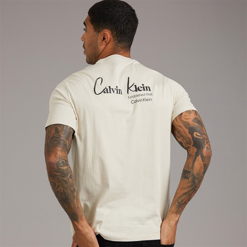 Calvin Klein Jeans Mens Front And Back Print Graphic T-Shirt Oatmeal - Image 1