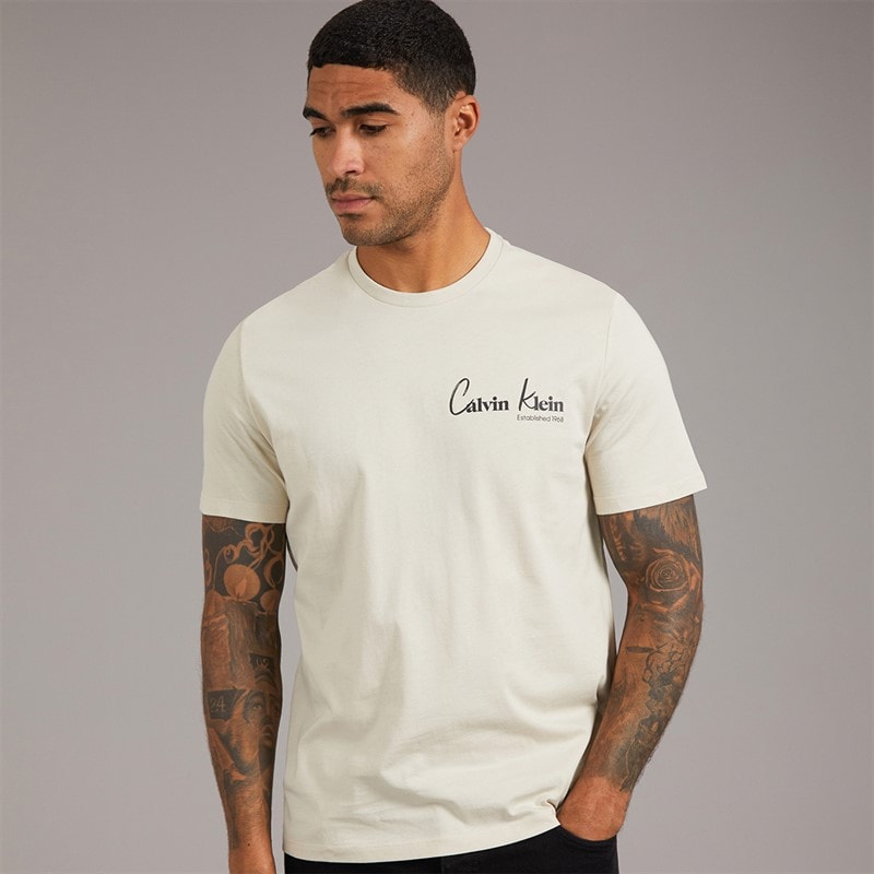 Calvin Klein Jeans Mens Front And Back Print Graphic T-Shirt Oatmeal - Image 2