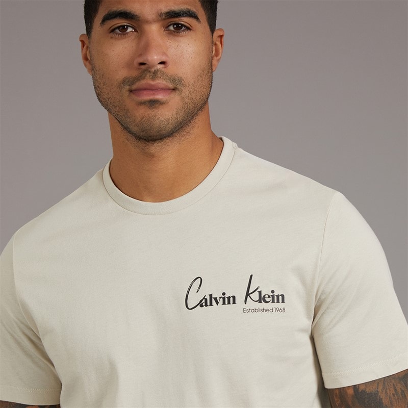 Calvin Klein Jeans Mens Front And Back Print Graphic T-Shirt Oatmeal - Image 3