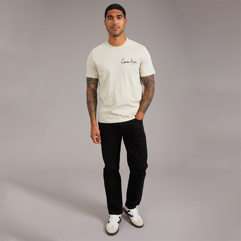 Calvin Klein Jeans Mens Front And Back Print Graphic T-Shirt Oatmeal - Image 4