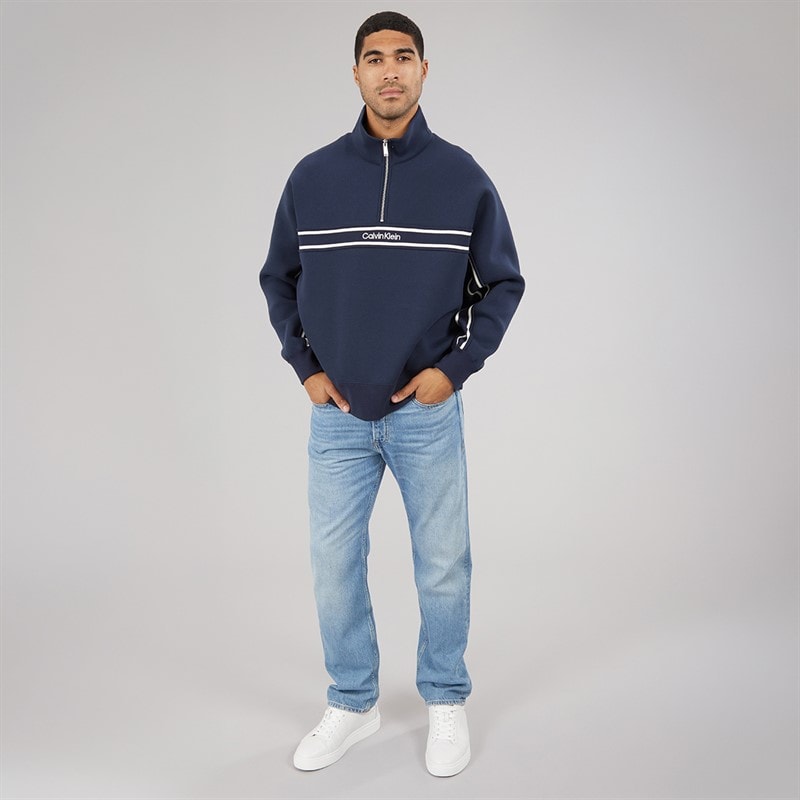 Calvin Klein Jeans Mens Cotton Spacer Relaxed Half Zip Sweatshirt Dark Sapphire - Image 3
