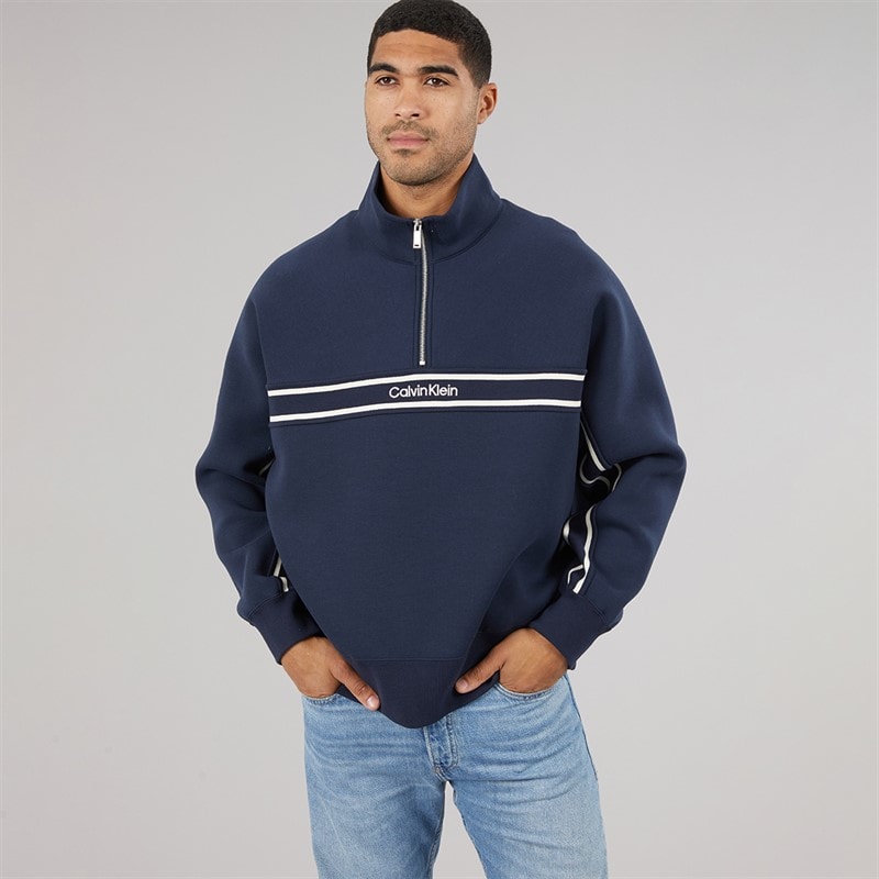 Calvin Klein Jeans Mens Cotton Spacer Relaxed Half Zip Sweatshirt Dark Sapphire - Image 4