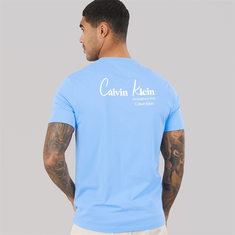 Calvin Klein Jeans Mens Front And Back Print Graphic T-Shirt Blue Descent - Image 2
