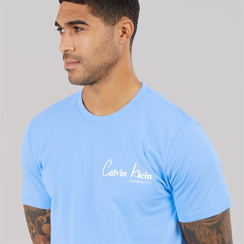 Calvin Klein Jeans Mens Front And Back Print Graphic T-Shirt Blue Descent - Image 3