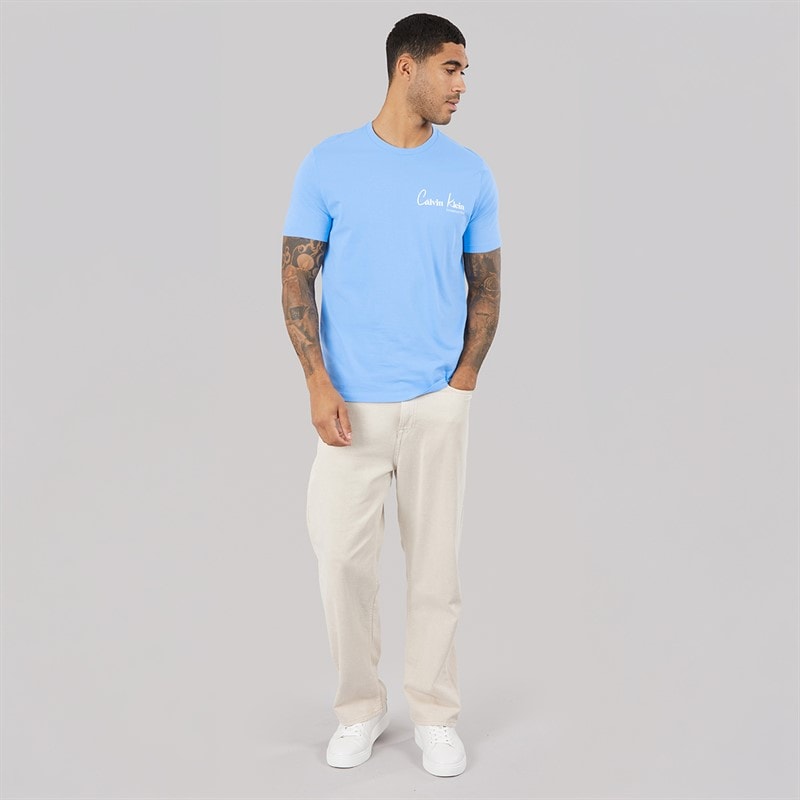 Calvin Klein Jeans Mens Front And Back Print Graphic T-Shirt Blue Descent - Image 4