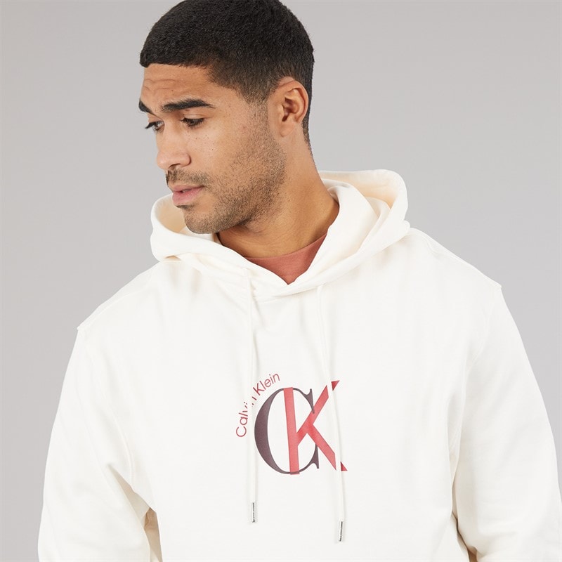 Calvin Klein Jeans Mens Graphic Logo Hoodie White Greige - Image 3